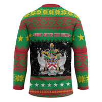 Saint Kitts And Nevis Christmas Hockey Jersey Coat Of Arms Xmas Vibe - Wonder Print Shop