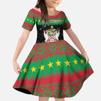 Saint Kitts And Nevis Christmas Kid Short Sleeve Dress Coat Of Arms Xmas Vibe - Wonder Print Shop