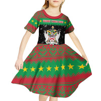 Saint Kitts And Nevis Christmas Kid Short Sleeve Dress Coat Of Arms Xmas Vibe - Wonder Print Shop