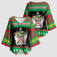 Saint Kitts And Nevis Christmas Kimono Sleeve Blouse Coat Of Arms Xmas Vibe - Wonder Print Shop