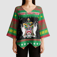 Saint Kitts And Nevis Christmas Kimono Sleeve Blouse Coat Of Arms Xmas Vibe - Wonder Print Shop