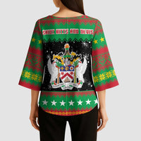 Saint Kitts And Nevis Christmas Kimono Sleeve Blouse Coat Of Arms Xmas Vibe - Wonder Print Shop