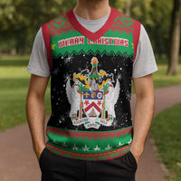 Saint Kitts And Nevis Christmas Knitted V-Neck Vest Coat Of Arms Xmas Vibe - Wonder Print Shop