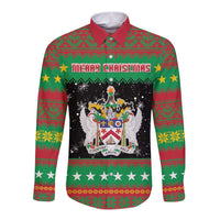 Saint Kitts And Nevis Christmas Long Sleeve Button Shirt Coat Of Arms Xmas Vibe - Wonder Print Shop