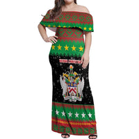 Saint Kitts And Nevis Christmas Off Shoulder Maxi Dress Coat Of Arms Xmas Vibe - Wonder Print Shop