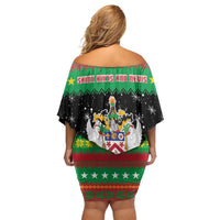 Saint Kitts And Nevis Christmas Off Shoulder Short Dress Coat Of Arms Xmas Vibe - Wonder Print Shop