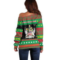 Saint Kitts And Nevis Christmas Off Shoulder Sweater Coat Of Arms Xmas Vibe - Wonder Print Shop