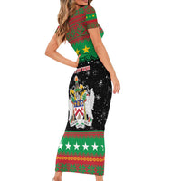 Saint Kitts And Nevis Christmas Short Sleeve Bodycon Dress Coat Of Arms Xmas Vibe - Wonder Print Shop