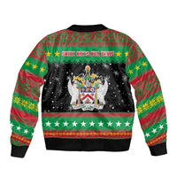 Saint Kitts And Nevis Christmas Sleeve Zip Bomber Jacket Coat Of Arms Xmas Vibe - Wonder Print Shop