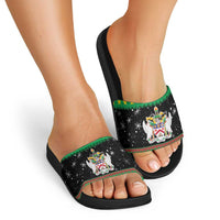 Saint Kitts And Nevis Christmas Slide Sandals Coat Of Arms Xmas Vibe - Wonder Print Shop