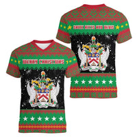 Saint Kitts And Nevis Christmas Women V-Neck T-Shirt Coat Of Arms Xmas Vibe - Wonder Print Shop
