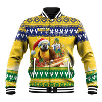 Saint Vincent And The Grenadines Christmas Baseball Jacket Santa Vincent Parrot With Coat Of Arms - Wonder Print Shop