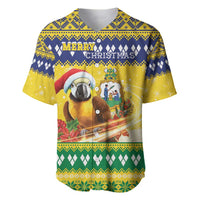 Saint Vincent And The Grenadines Christmas Baseball Jersey Santa Vincent Parrot With Coat Of Arms - Wonder Print Shop