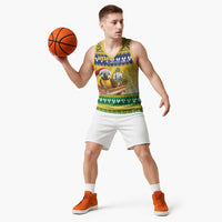 Saint Vincent And The Grenadines Christmas Basketball Jersey Santa Vincent Parrot With Coat Of Arms - Wonder Print Shop