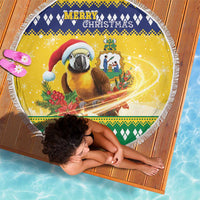 Saint Vincent And The Grenadines Christmas Beach Blanket Santa Vincent Parrot With Coat Of Arms - Wonder Print Shop