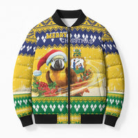 Saint Vincent And The Grenadines Christmas Bomber Puffer Jacket Santa Vincent Parrot With Coat Of Arms - Wonder Print Shop