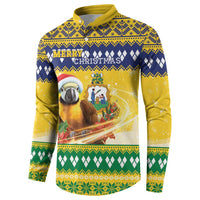 Saint Vincent And The Grenadines Christmas Button Sweatshirt Santa Vincent Parrot With Coat Of Arms - Wonder Print Shop