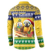 Saint Vincent And The Grenadines Christmas Button Sweatshirt Santa Vincent Parrot With Coat Of Arms - Wonder Print Shop