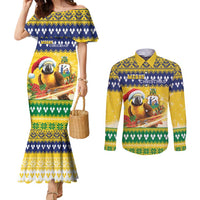 Saint Vincent And The Grenadines Christmas Couples Matching Mermaid Dress and Long Sleeve Button Shirt Santa Vincent Parrot With Coat Of Arms - Wonder Print Shop