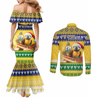 Saint Vincent And The Grenadines Christmas Couples Matching Mermaid Dress and Long Sleeve Button Shirt Santa Vincent Parrot With Coat Of Arms - Wonder Print Shop