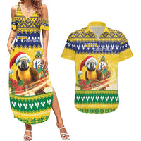 Saint Vincent And The Grenadines Christmas Couples Matching Summer Maxi Dress and Hawaiian Shirt Santa Vincent Parrot With Coat Of Arms - Wonder Print Shop