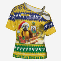Saint Vincent And The Grenadines Christmas Cross Shoulder Shirt Santa Vincent Parrot With Coat Of Arms - Wonder Print Shop