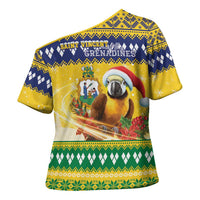 Saint Vincent And The Grenadines Christmas Cross Shoulder Shirt Santa Vincent Parrot With Coat Of Arms - Wonder Print Shop