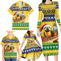 Saint Vincent And The Grenadines Christmas Family Matching Long Sleeve Bodycon Dress and Hawaiian Shirt Santa Vincent Parrot With Coat Of Arms - Wonder Print Shop