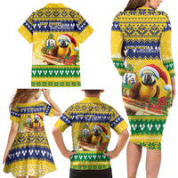 Saint Vincent And The Grenadines Christmas Family Matching Long Sleeve Bodycon Dress and Hawaiian Shirt Santa Vincent Parrot With Coat Of Arms - Wonder Print Shop
