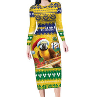 Saint Vincent And The Grenadines Christmas Family Matching Long Sleeve Bodycon Dress and Hawaiian Shirt Santa Vincent Parrot With Coat Of Arms - Wonder Print Shop