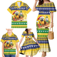 Saint Vincent And The Grenadines Christmas Family Matching Mermaid Dress and Hawaiian Shirt Santa Vincent Parrot With Coat Of Arms - Wonder Print Shop