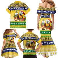 Saint Vincent And The Grenadines Christmas Family Matching Mermaid Dress and Hawaiian Shirt Santa Vincent Parrot With Coat Of Arms - Wonder Print Shop