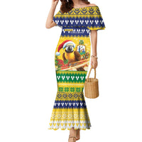 Saint Vincent And The Grenadines Christmas Family Matching Mermaid Dress and Hawaiian Shirt Santa Vincent Parrot With Coat Of Arms - Wonder Print Shop