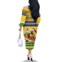 Saint Vincent And The Grenadines Christmas Family Matching Off The Shoulder Long Sleeve Dress and Hawaiian Shirt Santa Vincent Parrot With Coat Of Arms - Wonder Print Shop