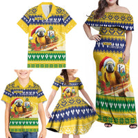 Saint Vincent And The Grenadines Christmas Family Matching Off Shoulder Maxi Dress and Hawaiian Shirt Santa Vincent Parrot With Coat Of Arms - Wonder Print Shop