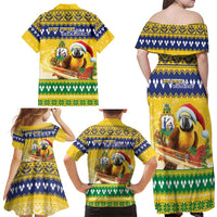 Saint Vincent And The Grenadines Christmas Family Matching Off Shoulder Maxi Dress and Hawaiian Shirt Santa Vincent Parrot With Coat Of Arms - Wonder Print Shop