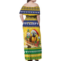 Saint Vincent And The Grenadines Christmas Family Matching Off Shoulder Maxi Dress and Hawaiian Shirt Santa Vincent Parrot With Coat Of Arms - Wonder Print Shop