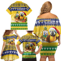 Saint Vincent And The Grenadines Christmas Family Matching Off Shoulder Short Dress and Hawaiian Shirt Santa Vincent Parrot With Coat Of Arms - Wonder Print Shop