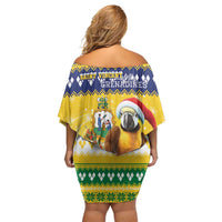 Saint Vincent And The Grenadines Christmas Family Matching Off Shoulder Short Dress and Hawaiian Shirt Santa Vincent Parrot With Coat Of Arms - Wonder Print Shop