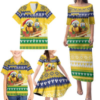 Saint Vincent And The Grenadines Christmas Family Matching Puletasi and Hawaiian Shirt Santa Vincent Parrot With Coat Of Arms - Wonder Print Shop