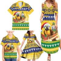 Saint Vincent And The Grenadines Christmas Family Matching Summer Maxi Dress and Hawaiian Shirt Santa Vincent Parrot With Coat Of Arms - Wonder Print Shop