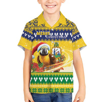 Saint Vincent And The Grenadines Christmas Hawaiian Shirt Santa Vincent Parrot With Coat Of Arms - Wonder Print Shop
