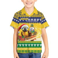 Saint Vincent And The Grenadines Christmas Kid Hawaiian Shirt Santa Vincent Parrot With Coat Of Arms - Wonder Print Shop