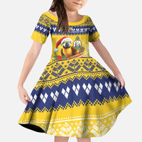 Saint Vincent And The Grenadines Christmas Kid Short Sleeve Dress Santa Vincent Parrot With Coat Of Arms - Wonder Print Shop