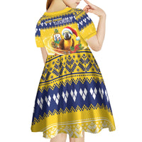 Saint Vincent And The Grenadines Christmas Kid Short Sleeve Dress Santa Vincent Parrot With Coat Of Arms - Wonder Print Shop