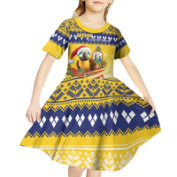 Saint Vincent And The Grenadines Christmas Kid Short Sleeve Dress Santa Vincent Parrot With Coat Of Arms - Wonder Print Shop