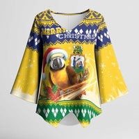 Saint Vincent And The Grenadines Christmas Kimono Sleeve Blouse Santa Vincent Parrot With Coat Of Arms - Wonder Print Shop