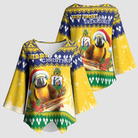 Saint Vincent And The Grenadines Christmas Kimono Sleeve Blouse Santa Vincent Parrot With Coat Of Arms - Wonder Print Shop