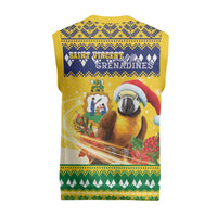Saint Vincent And The Grenadines Christmas Knitted V-Neck Vest Santa Vincent Parrot With Coat Of Arms - Wonder Print Shop