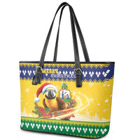Saint Vincent And The Grenadines Christmas Leather Tote Bag Santa Vincent Parrot With Coat Of Arms - Wonder Print Shop
